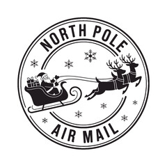 Vintage style north pole air mail postage stamp with santa and reindeer © MDMOGGEM