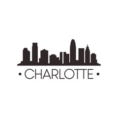 Obraz premium Charlotte skyline silhouette with city name typography below