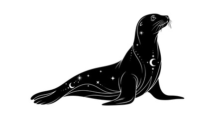Mystical Black Seal Adorned with Celestial Stars and Moon. © alvaro