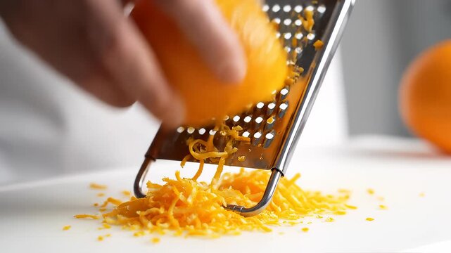 Person Grating Fresh Orange Zest With a Stainless Steel Grater