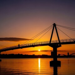 Fototapeta premium Sunset over a cable-stayed bridge.
