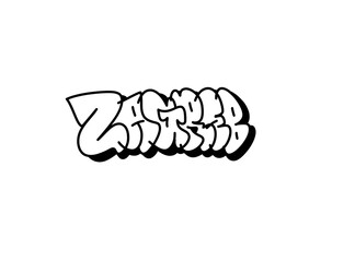 textured graffiti throw up bubble style letter ZAGREB city name isolated design in black and white