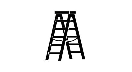 Black A-frame step ladder standing.