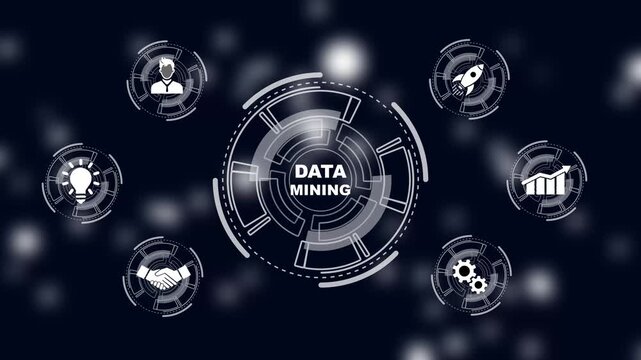Data mining concept. Business, modern technology, internet and networking concept. a futuristic holographic advanced HUD circle platform Business, Technology network background concept.