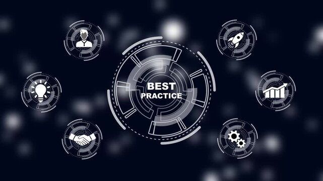 Business network concept. BEST PRACTICE successful business concept. a futuristic holographic advanced HUD circle platform Business, Technology network background concept.