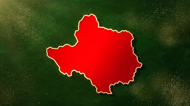 Abstract red shape against a textured green background with subtle golden dust