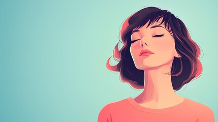 Portrait of a beautiful young woman with closed eyes on blue background