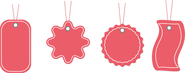 Red sale discount tags hanging badges flat design vector illustration