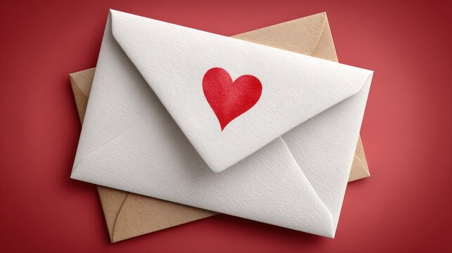 White envelope with red heart sending love message, valentine day