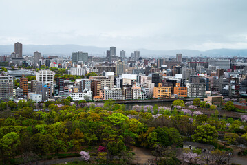 Fototapeta premium Aerial view captures Osaka’s urban landscape