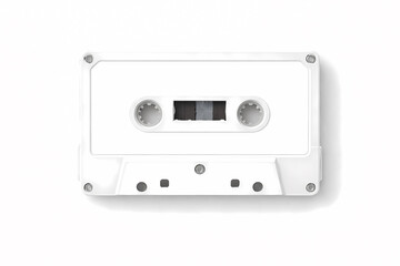 Obraz premium Vintage White Cassette Tape Isolated on Plain Background Highlighting Retro Audio Technology and Nostalgic Music Media Format