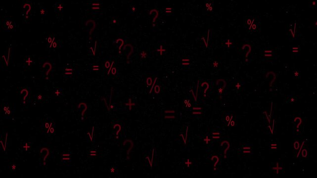 Abstract background with falling red question marks and percentage symbols on a black screen, representing data, confusion, or financial concepts in a digital space