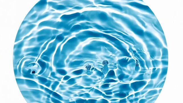 A circular frame holds rippling blue water, bubbles present