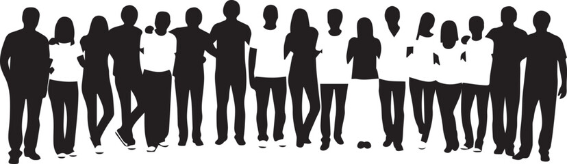 Large group of diverse people standing together in line social community team vector illustration art