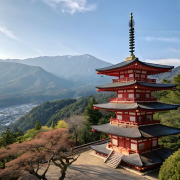 Chureito pagoda with the mount Fuji, in Arakurayama Sengen Park, Japan