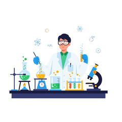 Scientist Conducting Chemical Experiment in Laboratory with Equipment