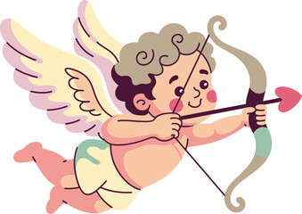 Cupid Character Vector with Bow and Arrow Aiming for Love