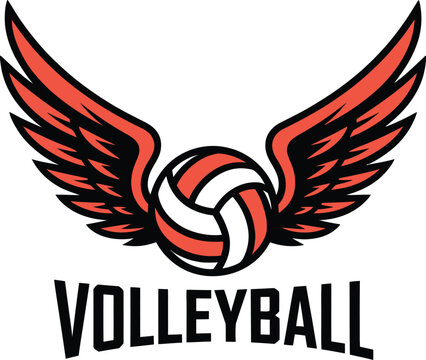 Volleyball with Wings Vector Logo, Sport Team Emblem, Athletic Competition Design