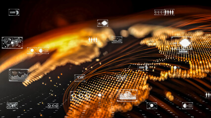 Global map with digital connectivity and global supply chain visualization