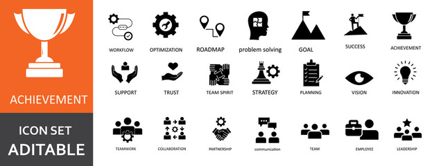 Teamwork and Collaboration Solid Icon Set for Corporate Presentations Vector EPS, Teamwork, Partnership, Strategy, and Success Icons