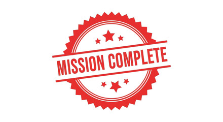 Obraz premium A vibrant red circular badge proclaims mission complete in bold white lettering featuring star accents high quality professional
