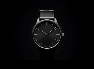 Modern Black Wristwatch with Minimal Line Dial on Dark Background