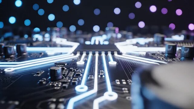 Circuit board with glowing pathways