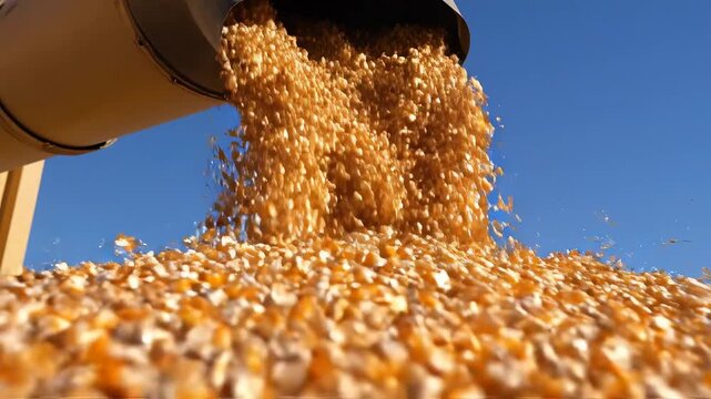 Corn grains pouring from a chute