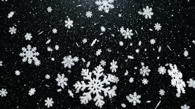 Snowflakes falling against dark background