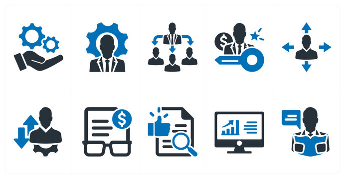 A set of 10 mix icons as best service, personal development, delegating task