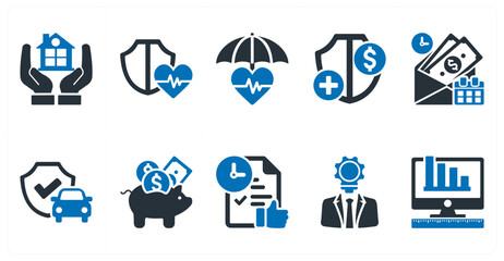 A set of 10 mix icons as home insurance, health insurance, life insurance