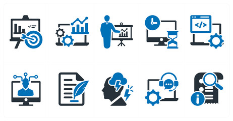 A set of 10 mix icons as project task, technical project, project presentation