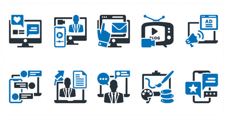 A set of 10 mix icons as social media, live streaming, subscribers