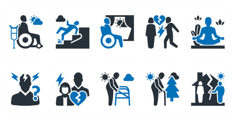 Fototapeta premium A set of 10 mix icons as rehabilitation, seniorfall prevention