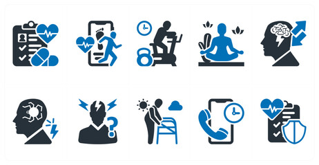 Fototapeta premium A set of 10 mix icons as patient chat, step counter app