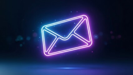 Fototapeta premium Vibrant Neon Email Envelope Icon Outline Design with Blue and Purple Gradient Glow Effect on Dark Background for Digital Communication