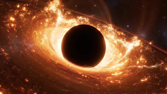 The immense gravitational pull of a supermassive black hole illuminated by a vibrant, swirling accretion disk, a breathtaking cosmic phenomenon