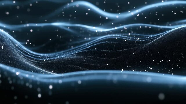 Smooth blue wave particle background creating a tranquil and modern atmosphere for design projects, Animated Vector Wave Particle Blue smooth wavy background Slow motion video