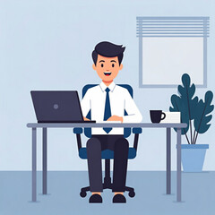 Professional businessman working on laptop at modern office desk