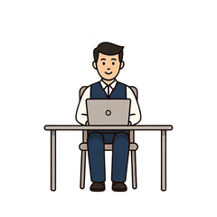 Professional businessman working on laptop at modern office desk