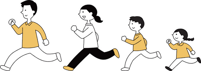 走る家族横向き全身単色