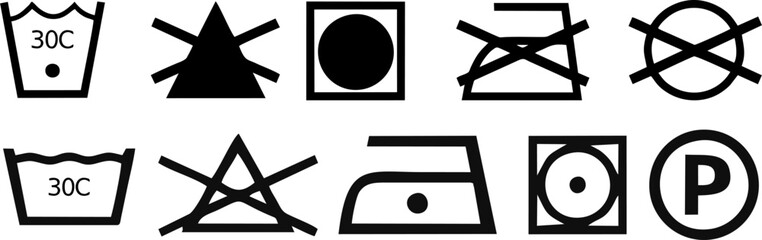 Laundry Care and Washing Instruction Symbols Vector Set