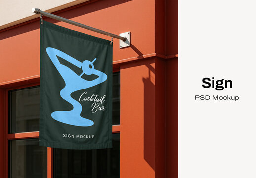 Cocktail Bar Sign Mockup Design PSD