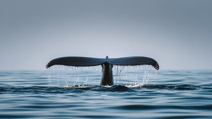 Obraz premium displacement. A whale tail emerging from the ocean with great force and water spray. wildlife magazines, conservation campaigns, designed for wildlife conservation campaigns, celebrates biodiversity.
