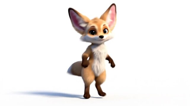 Cartoon fox character dancing on white background animation isolated