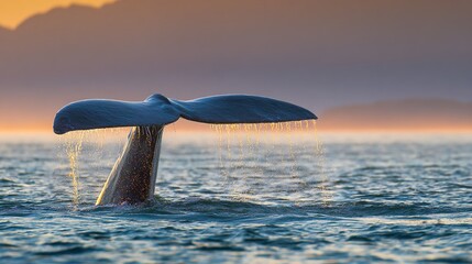 displacement. A whale tail emerging from the ocean with great force and water spray. wildlife magazines, conservation campaigns, designed for wildlife conservation campaigns, celebrates biodiversity.