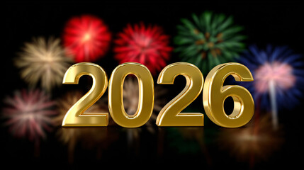 Golden 2026 New Year Numbers with Christmas Ornaments and Snowflake