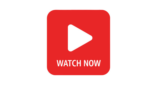 A bright red youtube play button icon is displayed with the text watch now below it high quality