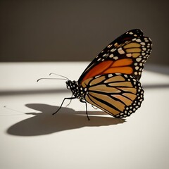 Detailed Monarch Butterfly Side View on White Surface