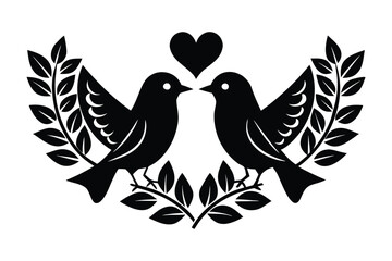 Obraz premium Love Birds Heart Silhouette Vector